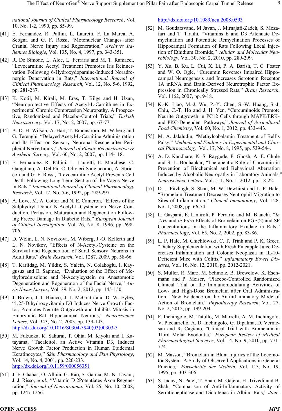 The Effect of NeuroGen<sup></sup> Nerve Support Supplement on Pillar Pain  after Endoscopic Carpal Tunnel Release
