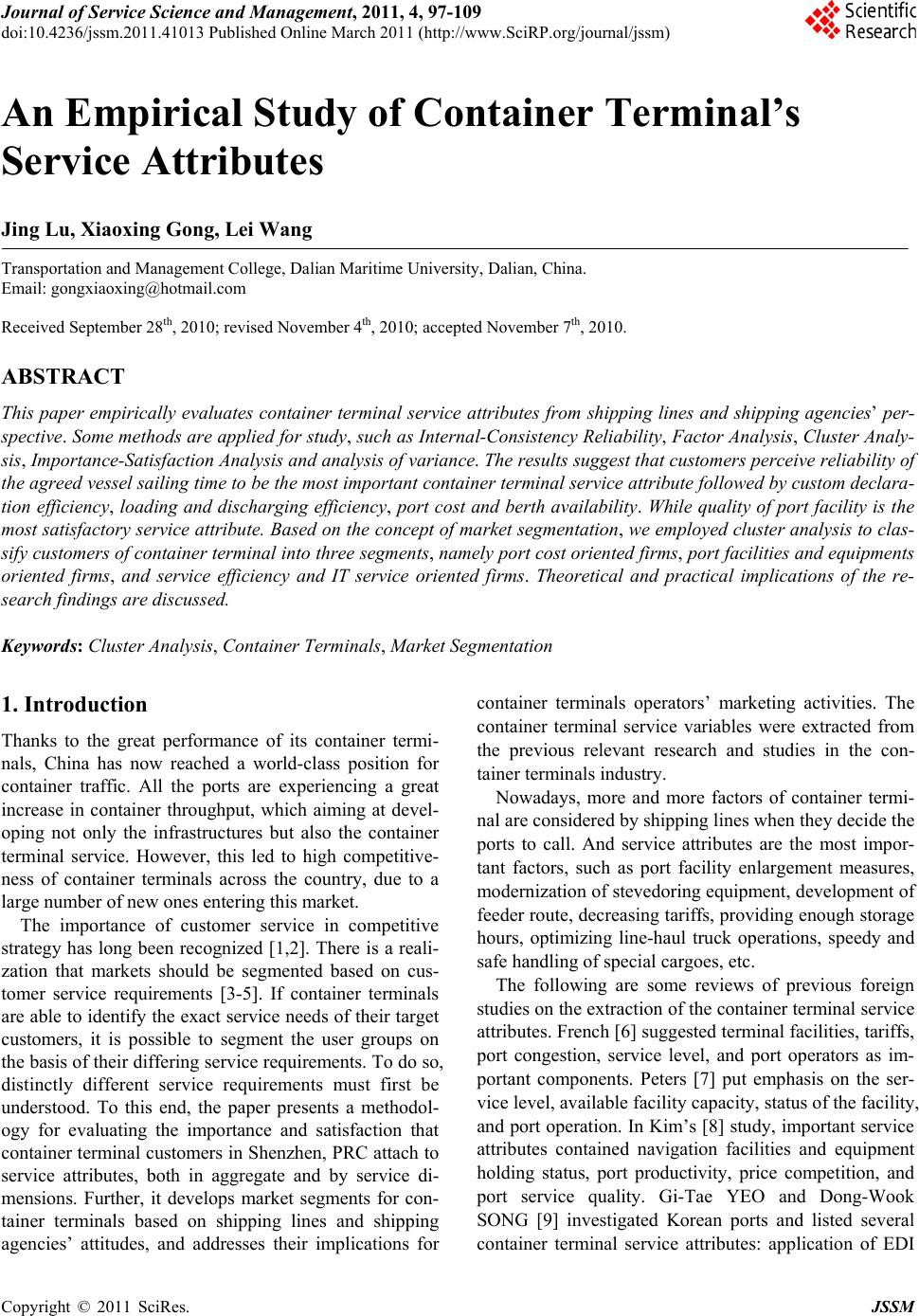 An Empirical Study of Container Terminal’s Service Attributes