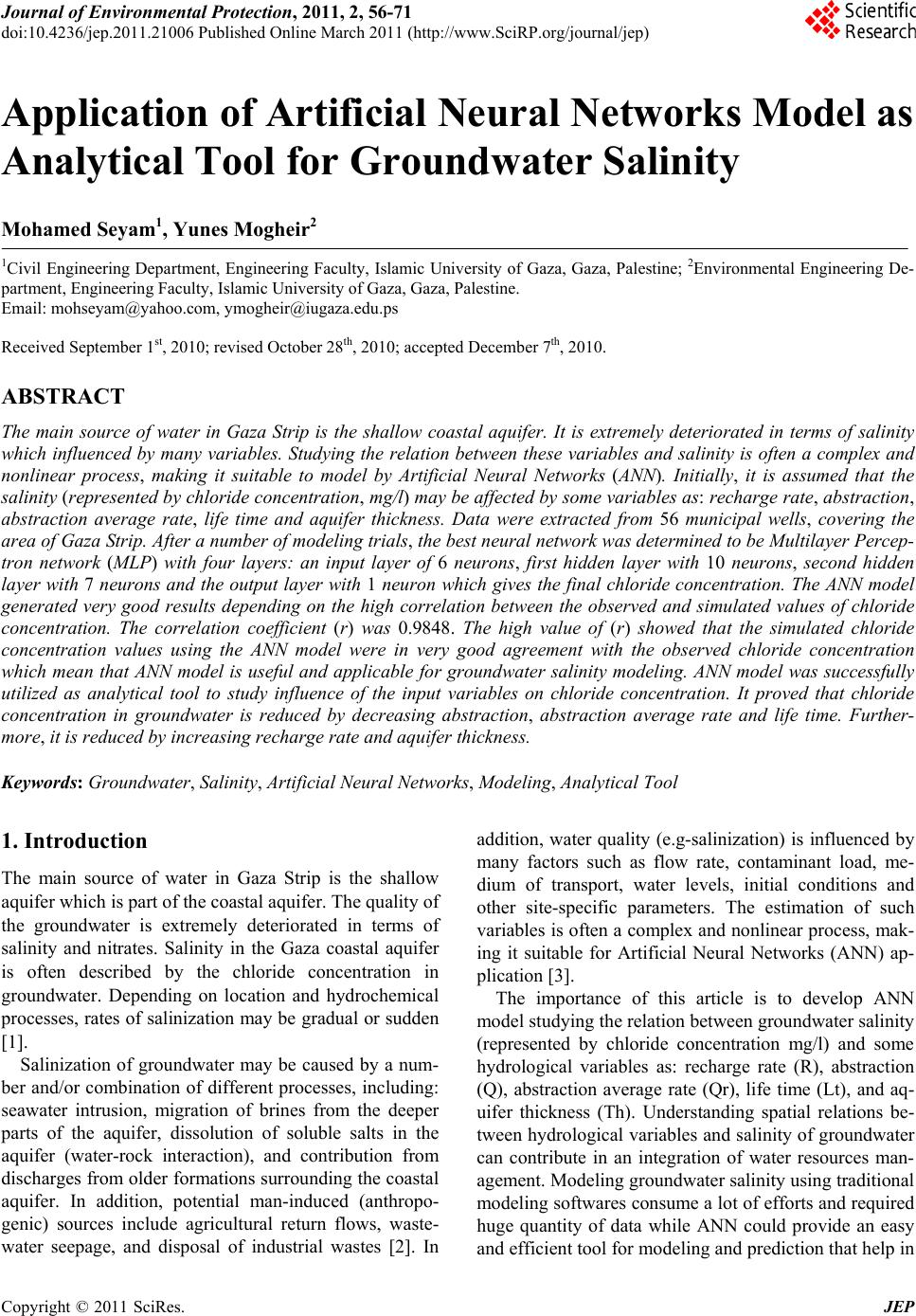 Application of Artificial Neural Networks Model as Analytical Tool for ...