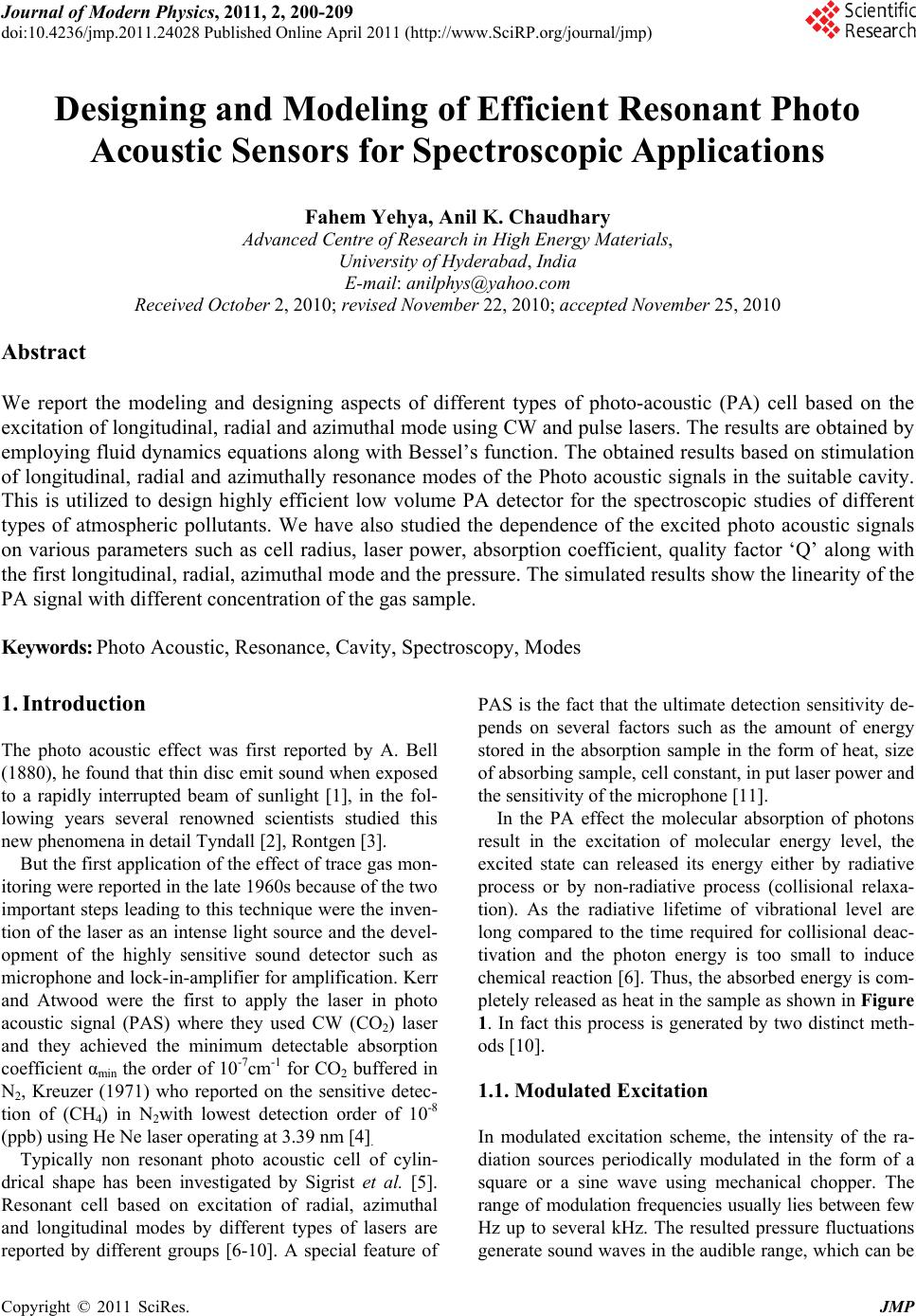 Designing and Modeling of Efficient Resonant Photo Acoustic Sensors for ...