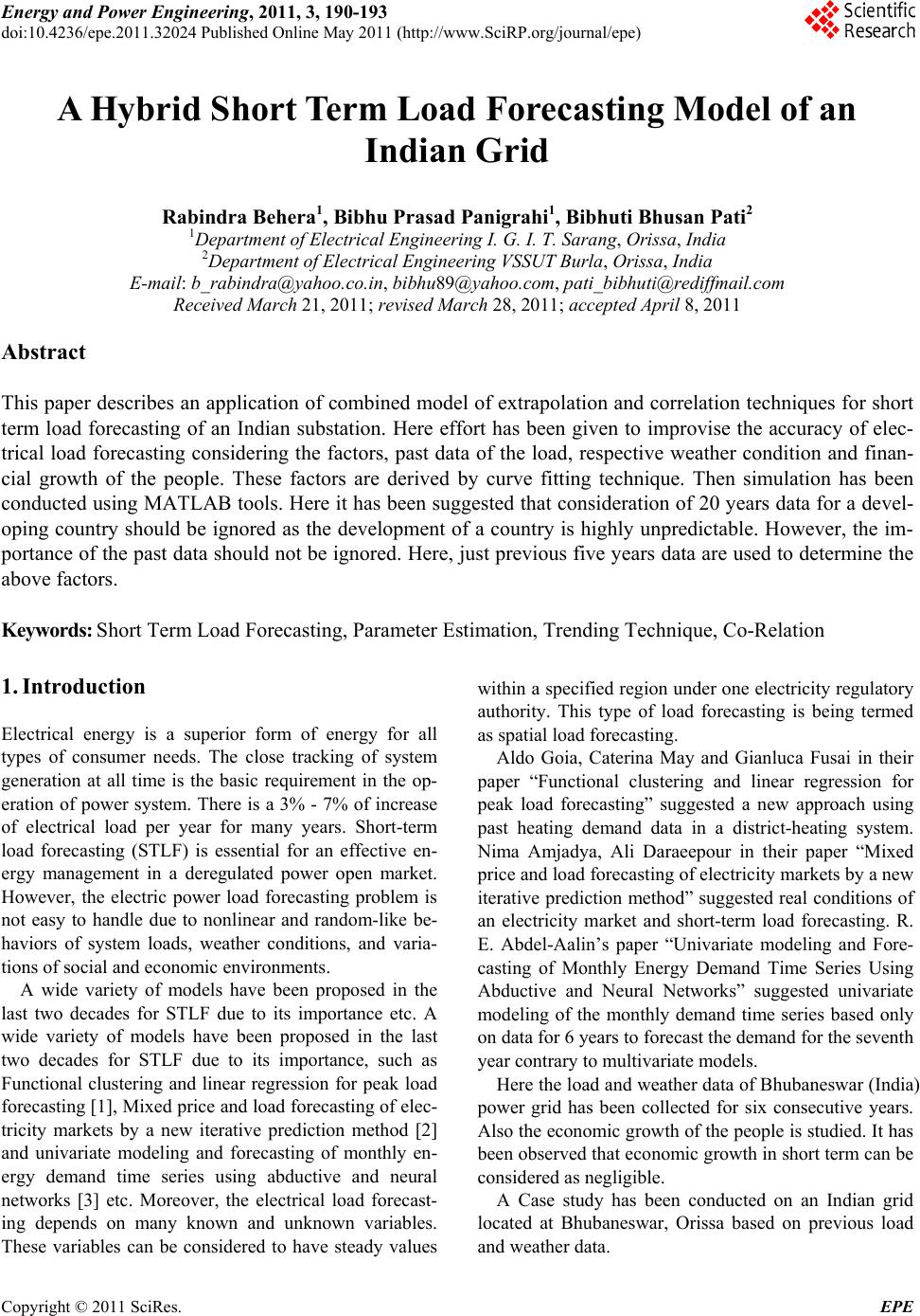 A Hybrid Short Term Load Forecasting Model of an Indian Grid
