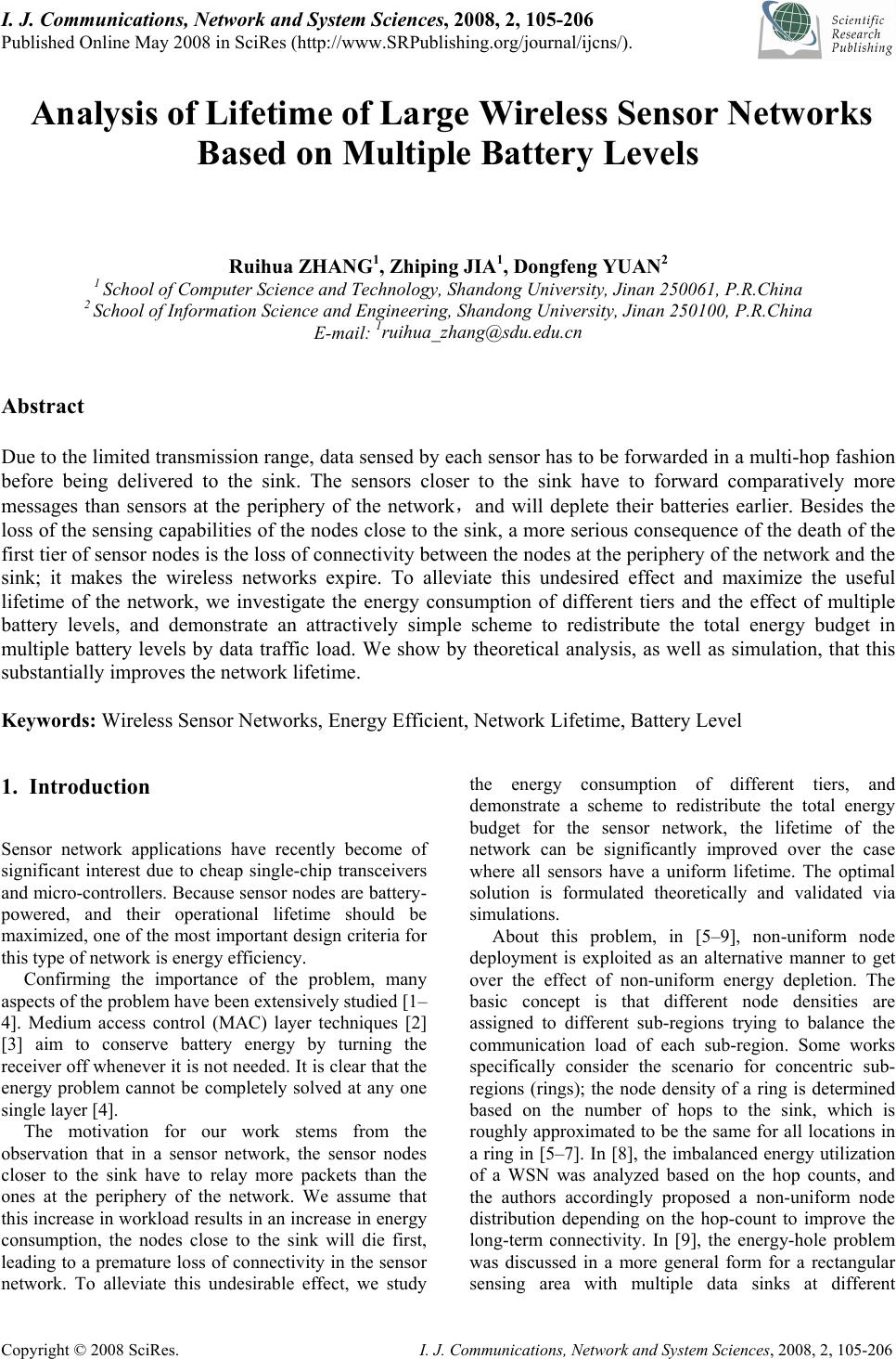Analysis of Lifetime of Large Wireless Sensor Networks Based on ...