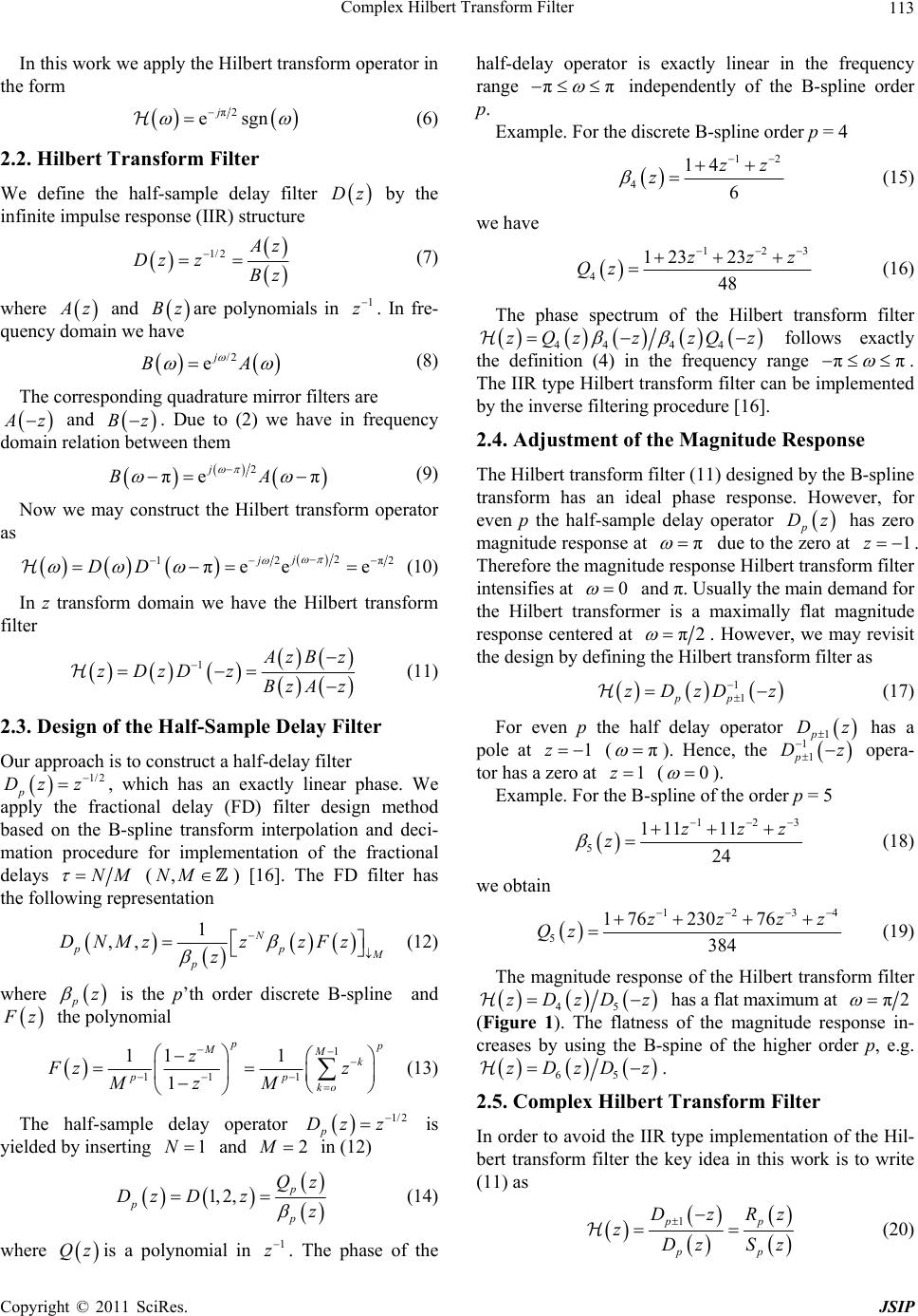 Complex hilbert transform filter