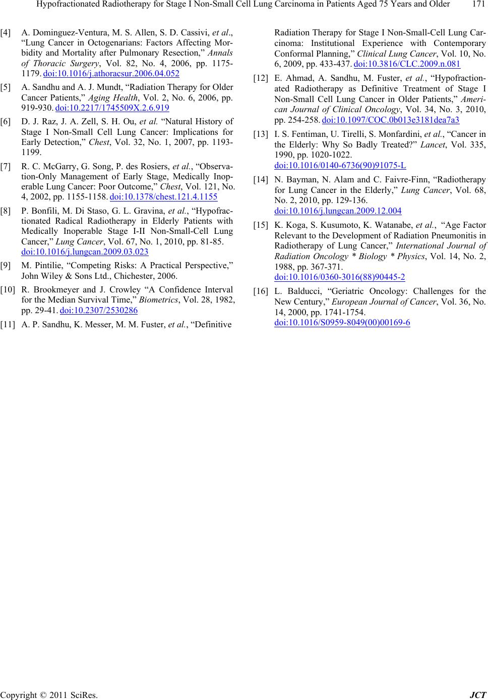 Hypofractionated Radiotherapy for Stage I Non-small Cell Lung Carcinoma ...