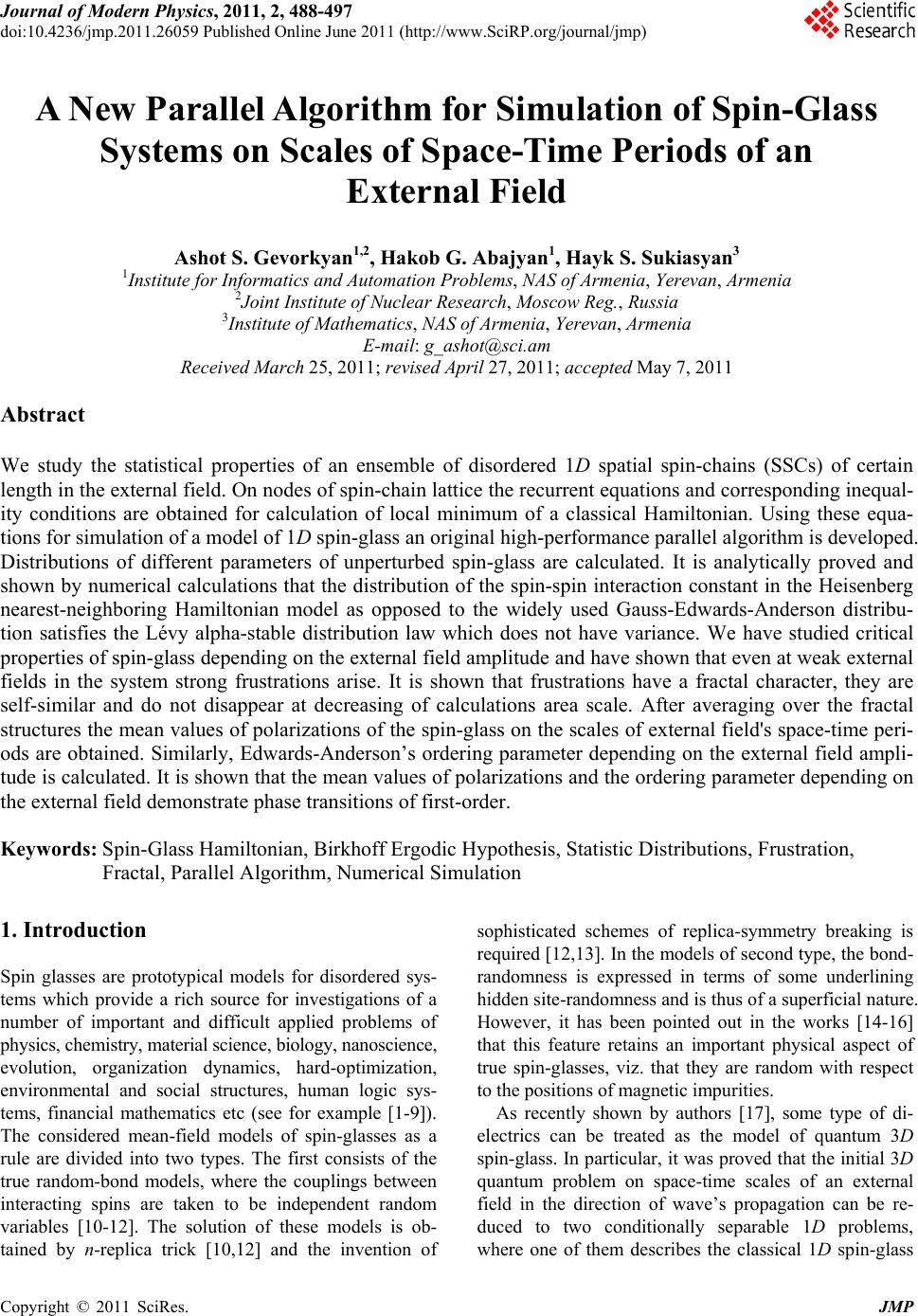 A New Parallel Algorithm for Simulation of SpinGlass Systems on Scales