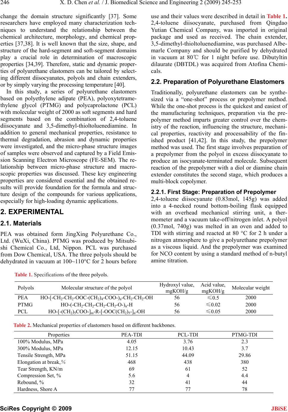 Preparation and properties of cast polyurethane elastomers with