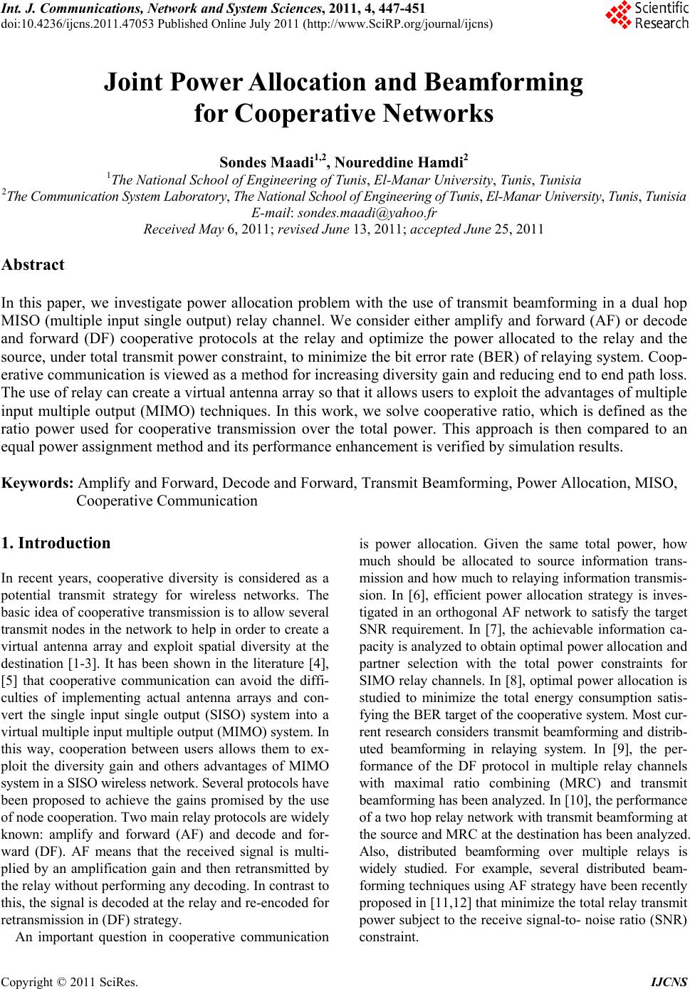 Joint Power Allocation and Beamforming for Cooperative Networks