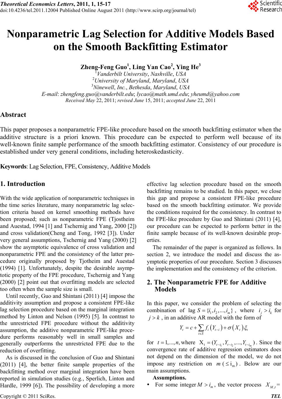 Nonparametric lag selection for additive models based on the smooth