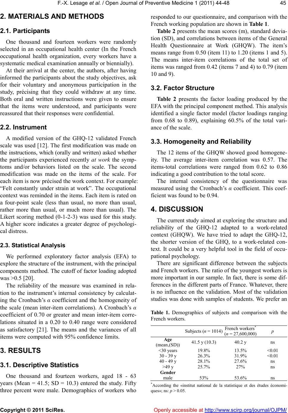 Validation of the Generalu003ci/u003eHealth Questionnaire/u003c/i/u003e (GHQ-12) adapted to a work-related context pic