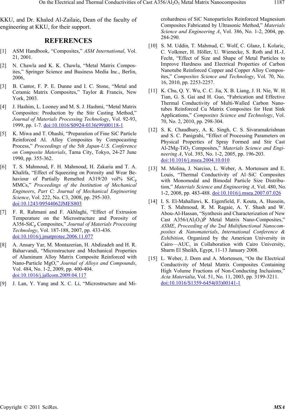 On the Electrical and Thermal Conductivities of Cast A356/Al<!-- raw HTML omitted -->2 