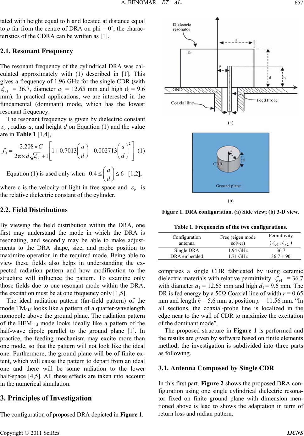 Embedded Dual band Cylindrical Dielectric Resonator Antenna