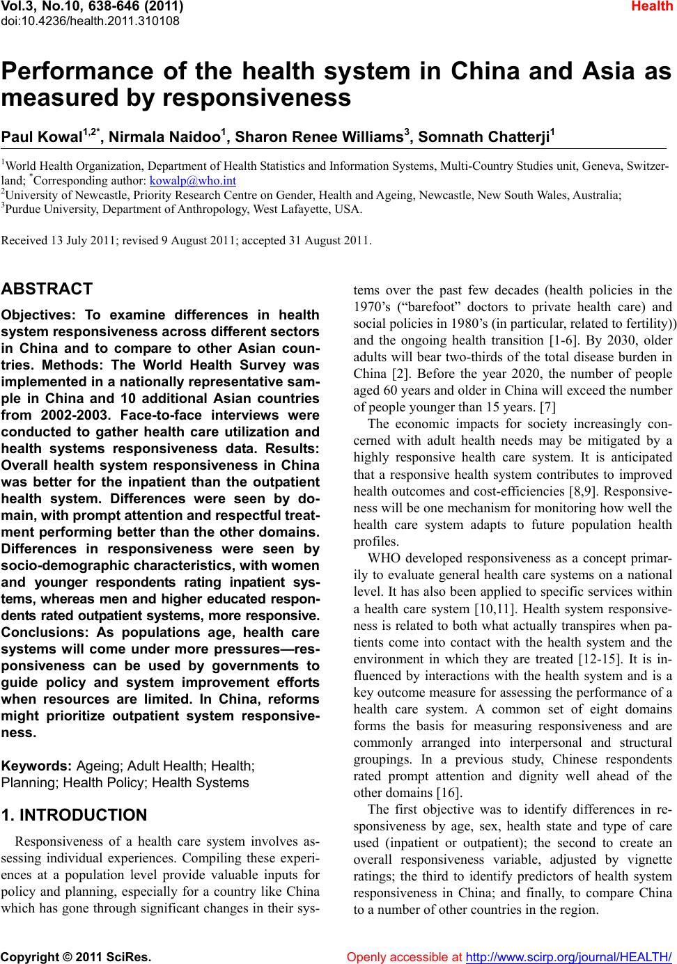 Performance of the health system in China and Asia as measured by ...