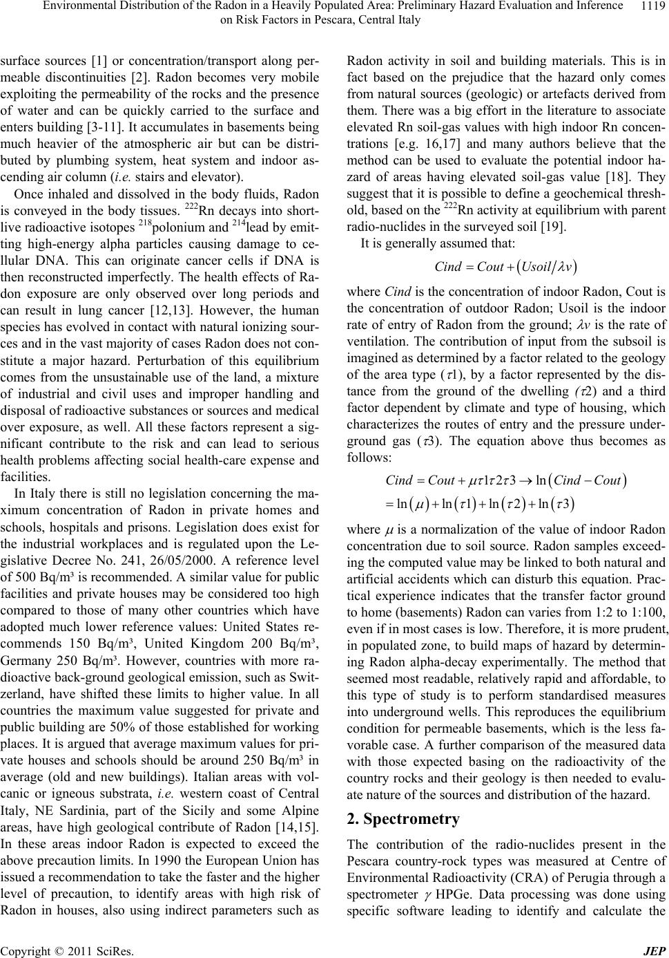 distribution of the radon in a heavily populated area