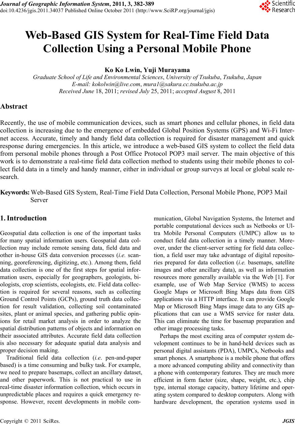 Web-based GIS System for Real-time Field Data Collection Using Personal ...