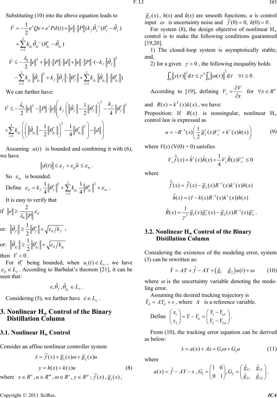 Dynamic Neural Network Based Nonlinear Control of a Distillation Column
