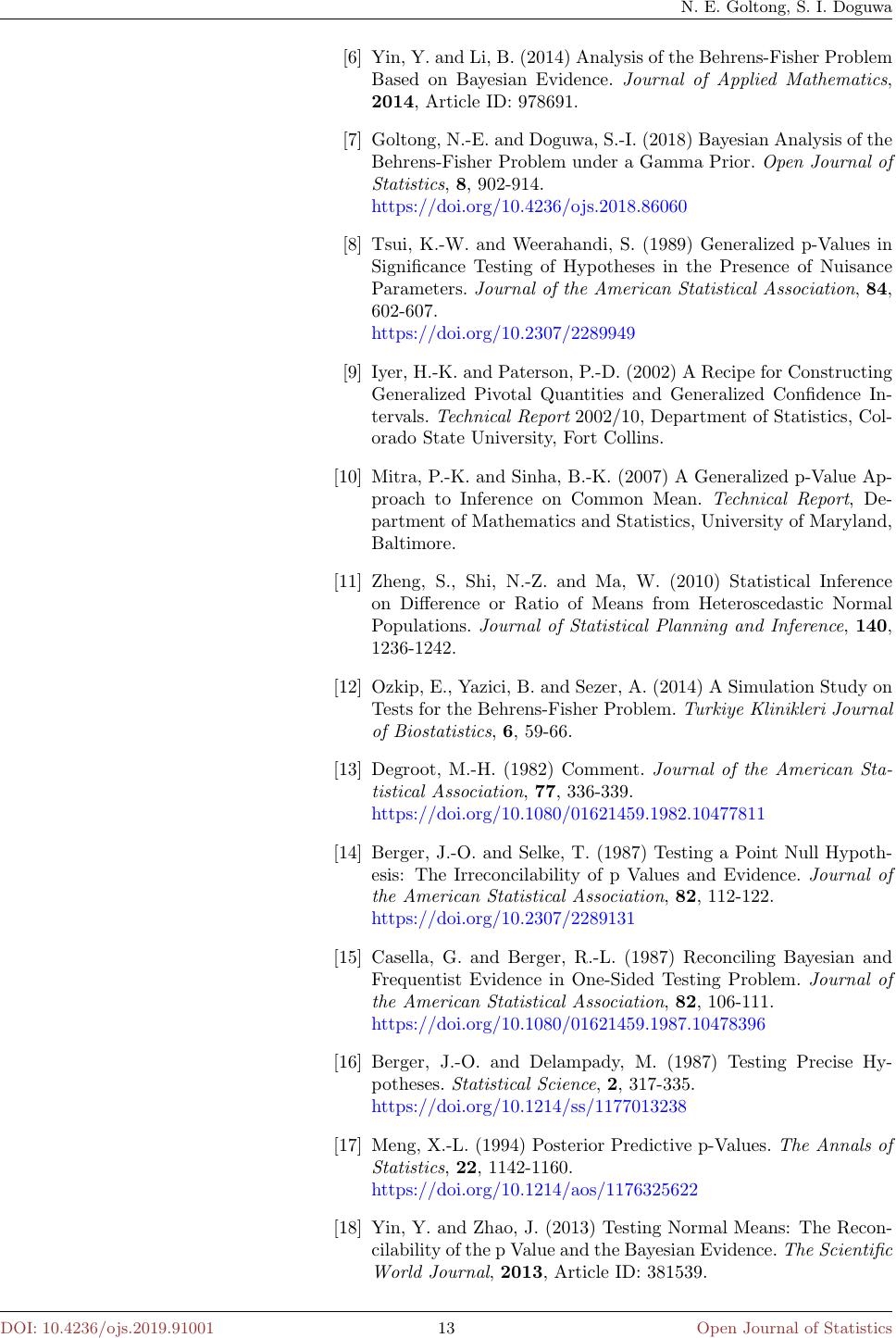 On Analysis Of The Behrens Fisher Problem Based On Bayesian Evidence