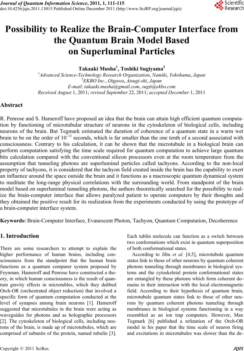 Possibility to Realize the Brain-Computer Interface from the Quantum ...