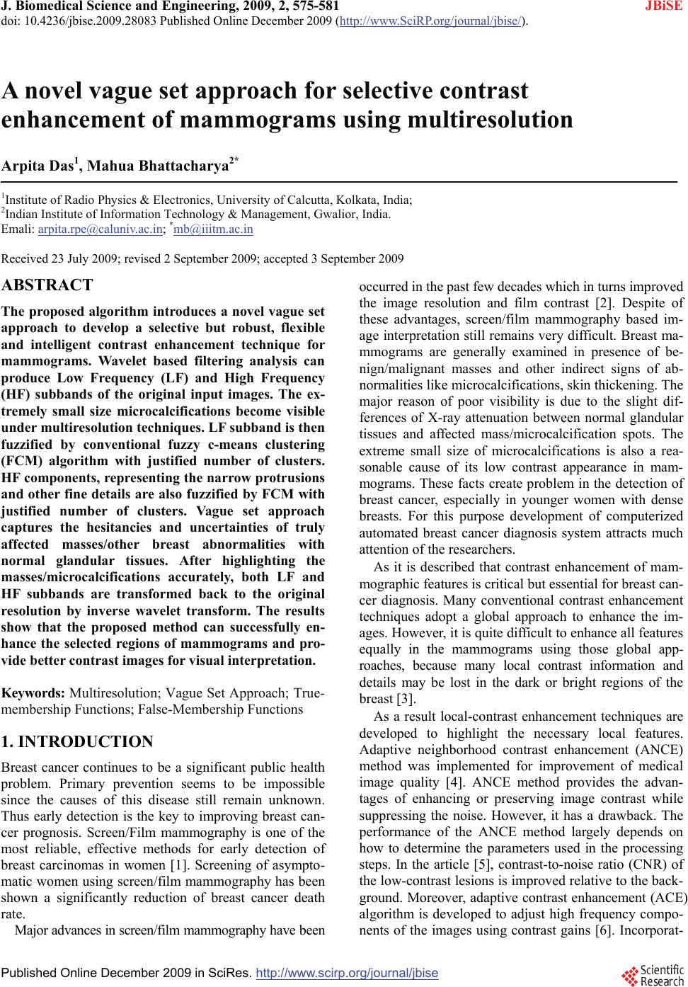 A novel vague set approach for selective contrast enhancement of ...